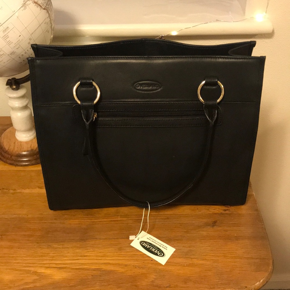 Overland black leather business tote